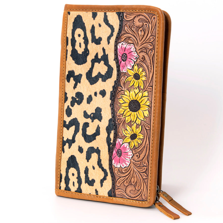 American Darling Hand Tooled Leather Hair-On Cowhide Travel Jewelry Case - Uhorse