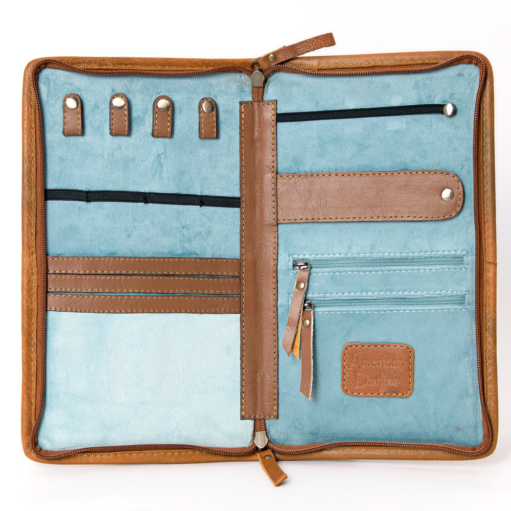 American Darling Jewelry Case Hand Tooled Hair-On Genuine Leather Women Bag Western Handbag Purse | Organizer for Travel