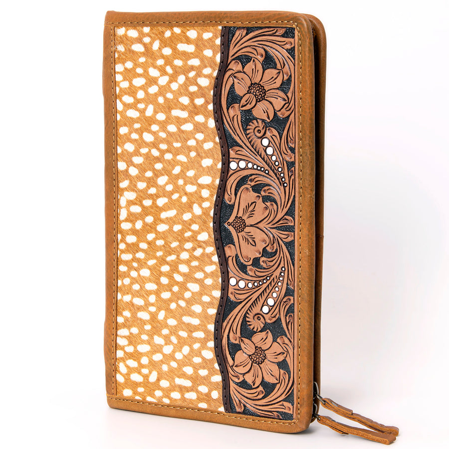 American Darling Hand Tooled Leather Hair-On Cowhide Travel Jewelry Case - Uhorse