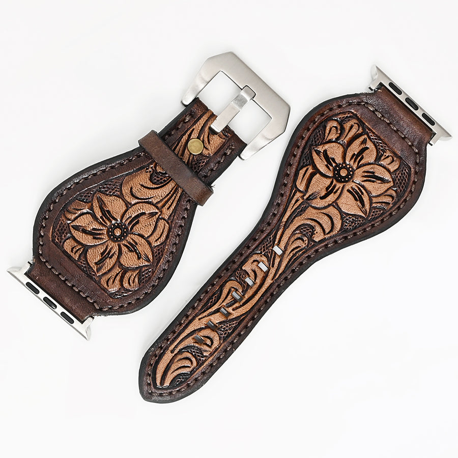 American Darling Floral Hand Tooled I watch Men Women Genuine Leather Strap - Uhorse