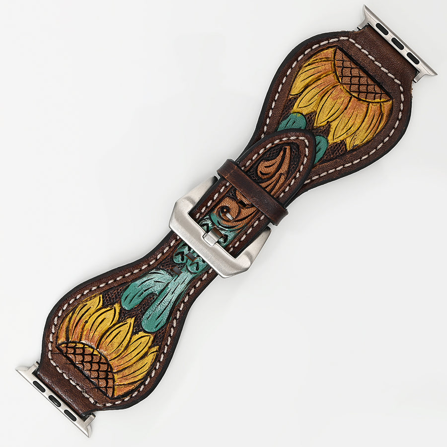 American Darling Beautifully Hand Tooled Painted Genuine Leather I watch Strap Men and Women Unisex