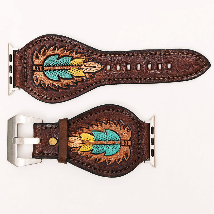 American Darling Beautifully Hand Tooled Painted Genuine Leather I watch Strap Men and Women Unisex