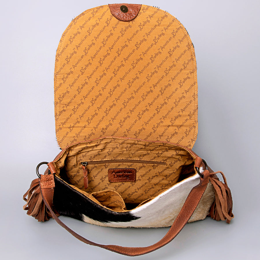 American Darling Messenger Hand Tooled Hair On Genuine Leather Western Women Bag Handbag Purse