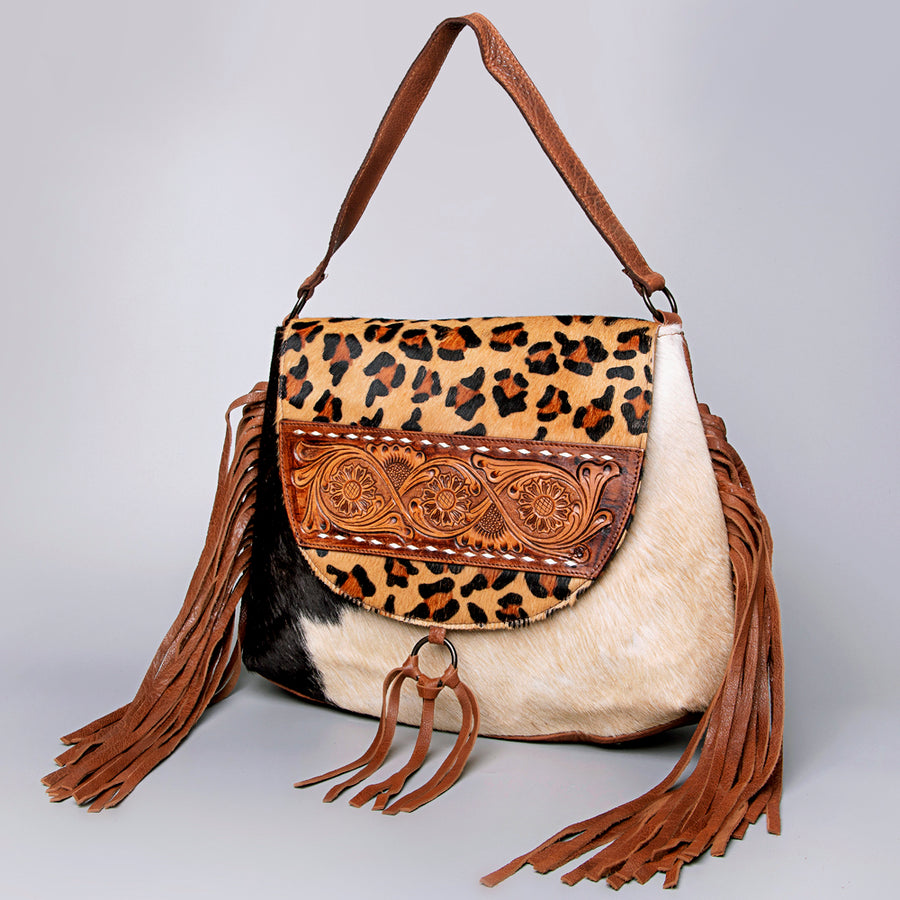 American Darling Messenger Hand Tooled Hair On Genuine Leather Western Women Bag Handbag Purse - Uhorse