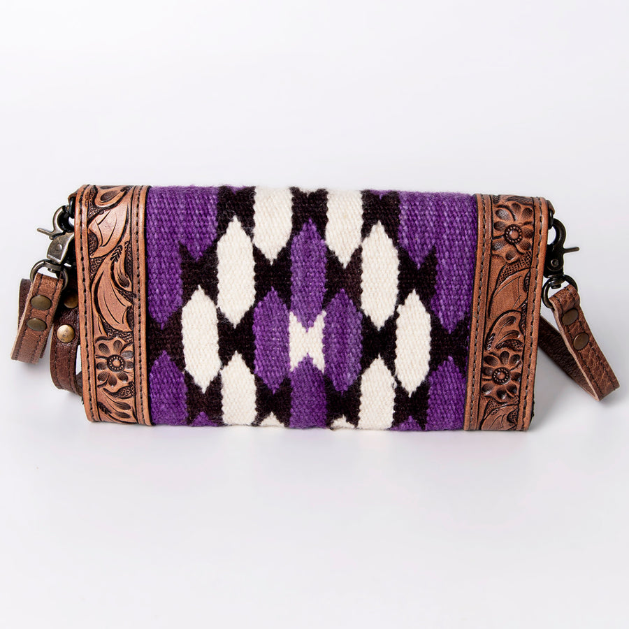 American Darling Envelope Western Hand Tooled Genuine Leather and Saddle Blanket Purse with Wristlet and YKK Zipper