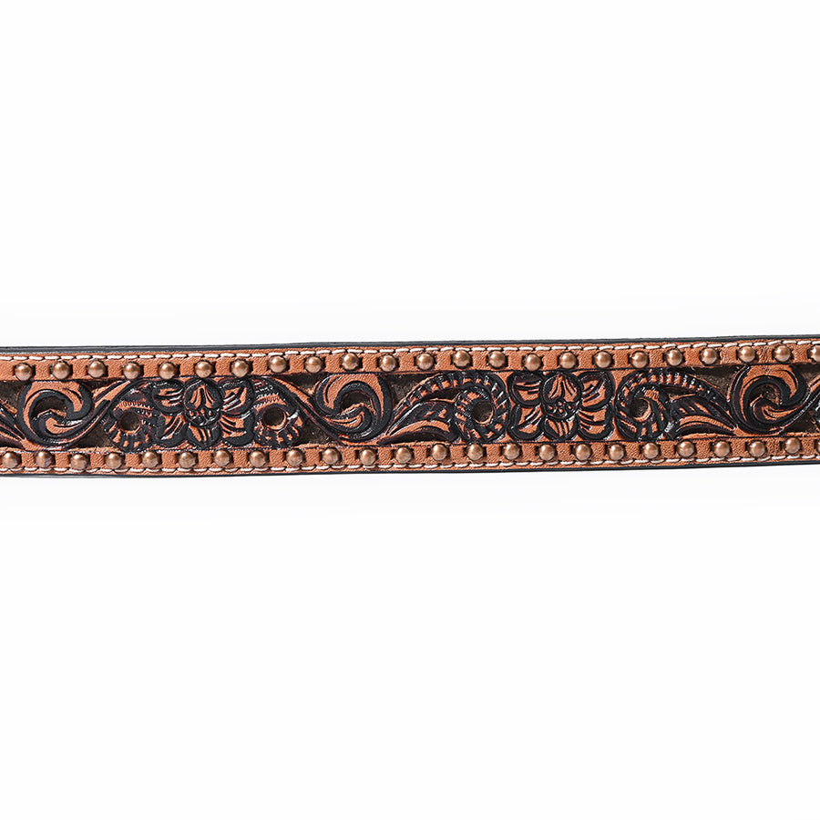 BAR H EQUINE Brown Turquoise Buckstitch Floral Carved Genuine Leather Men & Women Belt Unisex Western with Removable Buckle