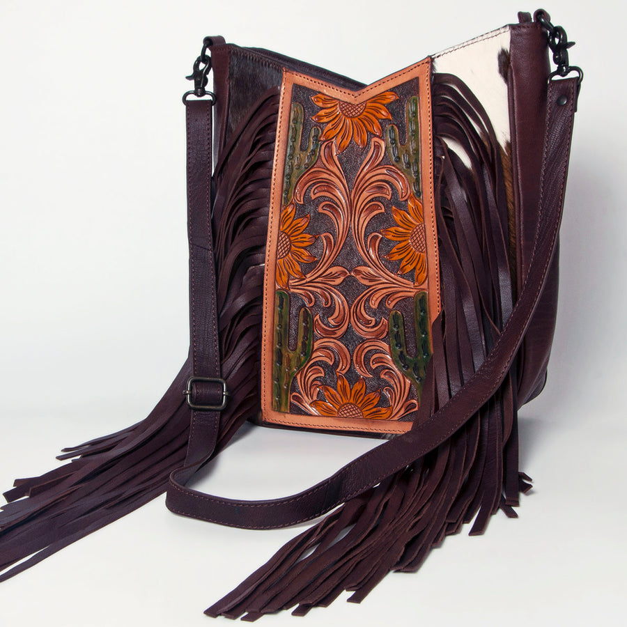 American Darling Messenger Hand Tooled Hair On Genuine Leather Women Bag Western Handbag Purse - Uhorse