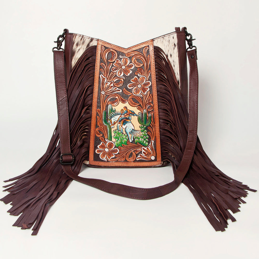American Darling Large Crossbody Hand Tooled Hair On Genuine Leather Women Bag Western Handbag Purse