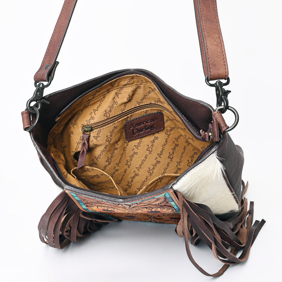 American Darling Large Crossbody Hand Tooled Hair On Genuine Leather Women Bag Western Handbag Purse