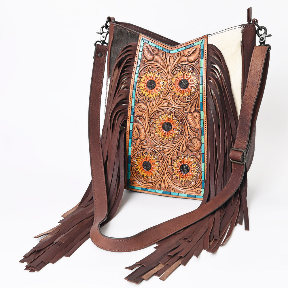 American Darling Large Crossbody Hand Tooled Hair On Genuine Leather Women Bag Western Handbag Purse