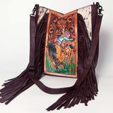 American Darling Large Crossbody Hand Tooled Hair On Genuine Leather Women Bag Western Handbag Purse