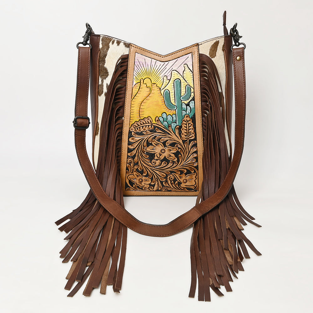 American Darling Large Crossbody Hand Tooled Hair On Genuine Leather Women Bag Western Handbag Purse