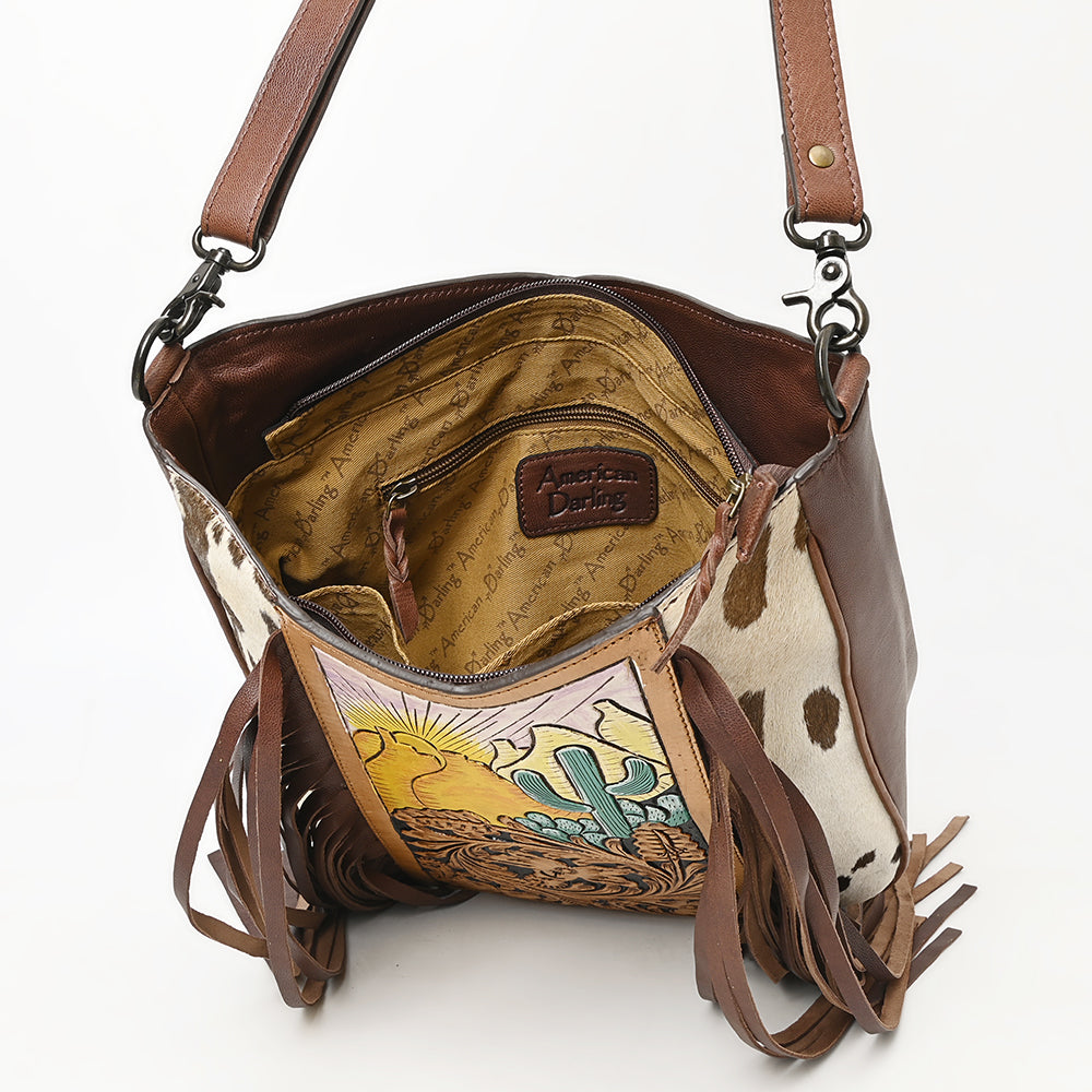 American Darling Large Crossbody Hand Tooled Hair On Genuine Leather Women Bag Western Handbag Purse