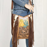 American Darling Large Crossbody Hand Tooled Hair On Genuine Leather Women Bag Western Handbag Purse