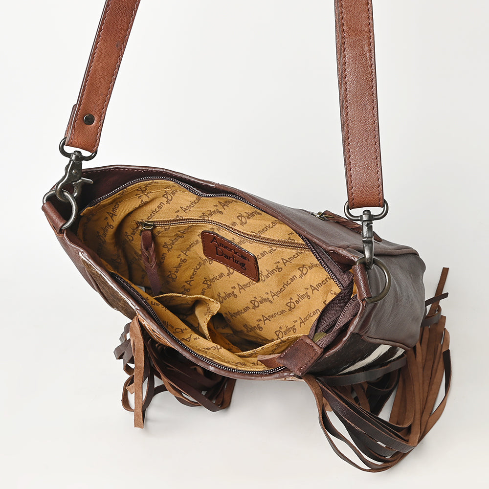 American Darling Large Crossbody Hand Tooled Hair On Genuine Leather Women Bag Western Handbag Purse