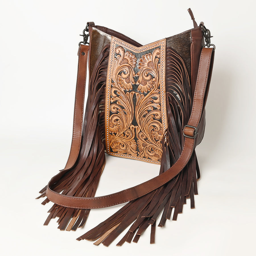 American Darling Messenger Hand Tooled Hair On Genuine Leather Women Bag Western Handbag Purse - Uhorse