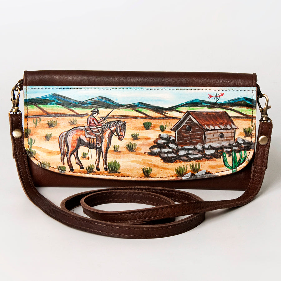American Darling Small Cross body Bag Genuine Vegetable Tanned Leather Wallet Purse Western Handbag 4in x 1in x 8in