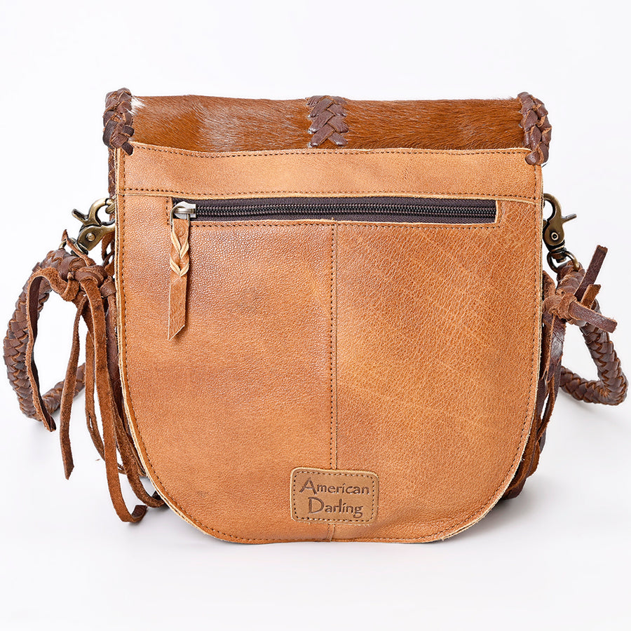 American Darling Messenger Bag Western Genuine Leather Handcrafted Purse with Fringes, Braided Strap and Turquoise Stone