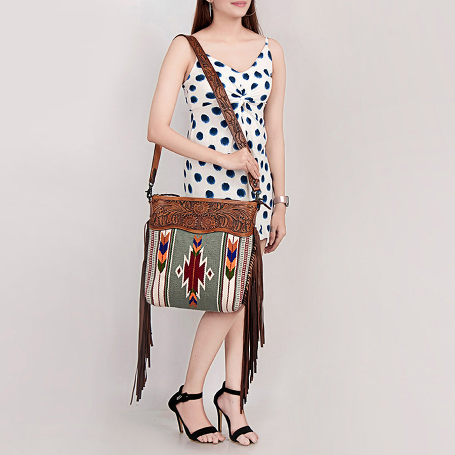 American Darling Signature Crossbody Hand Tooled Saddle Blanket Genuine Leather Women Bag Western Handbag Purse
