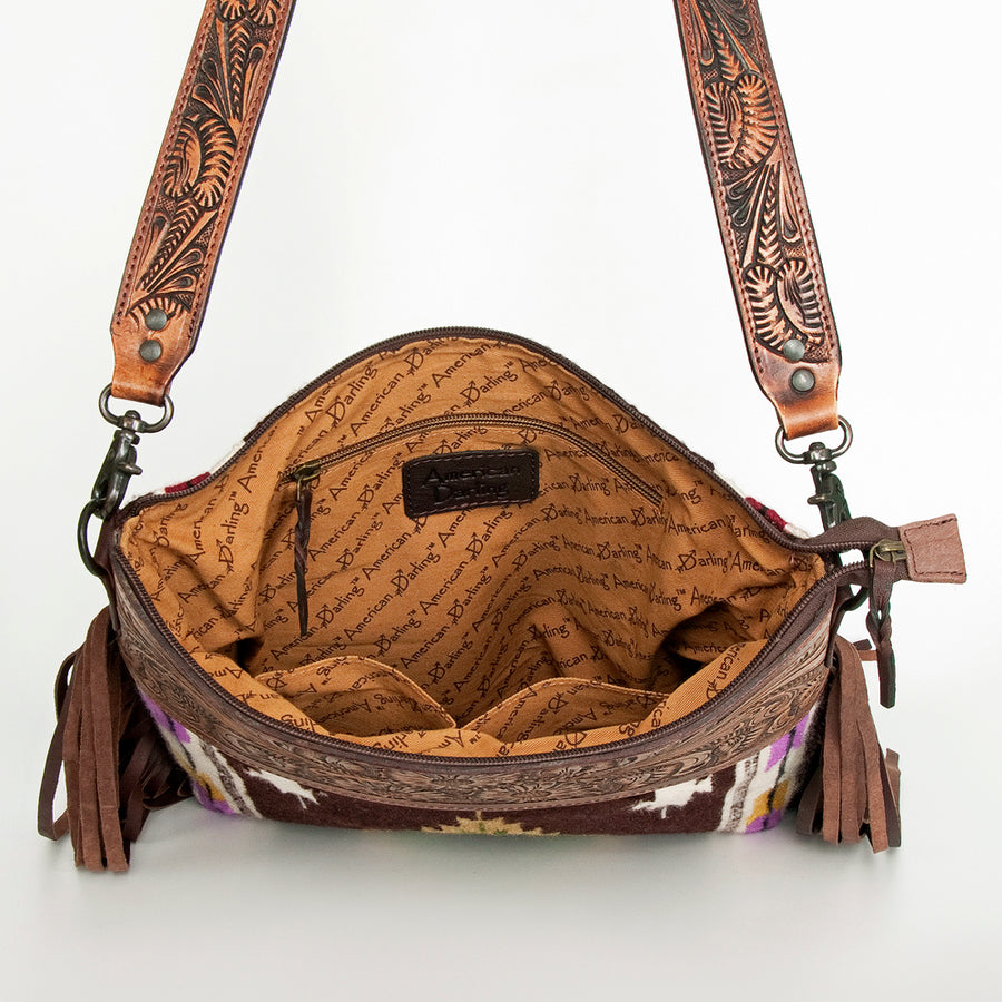 American Darling Signature Crossbody Hand Tooled Saddle Blanket Genuine Leather Western Women Bag Handbag Purse | for Cute