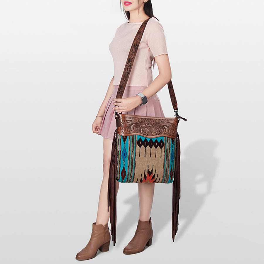 American Darling Signature Crossbody Hand Tooled Saddle Blanket Genuine Leather Women Bag Western Handbag Purse