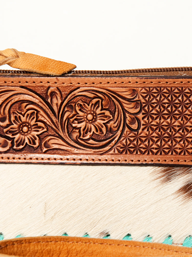 American Darling Wristlet Hand Tooled Hair on Genuine Leather Western Women Bag | Handbag Purse Travel Clutch