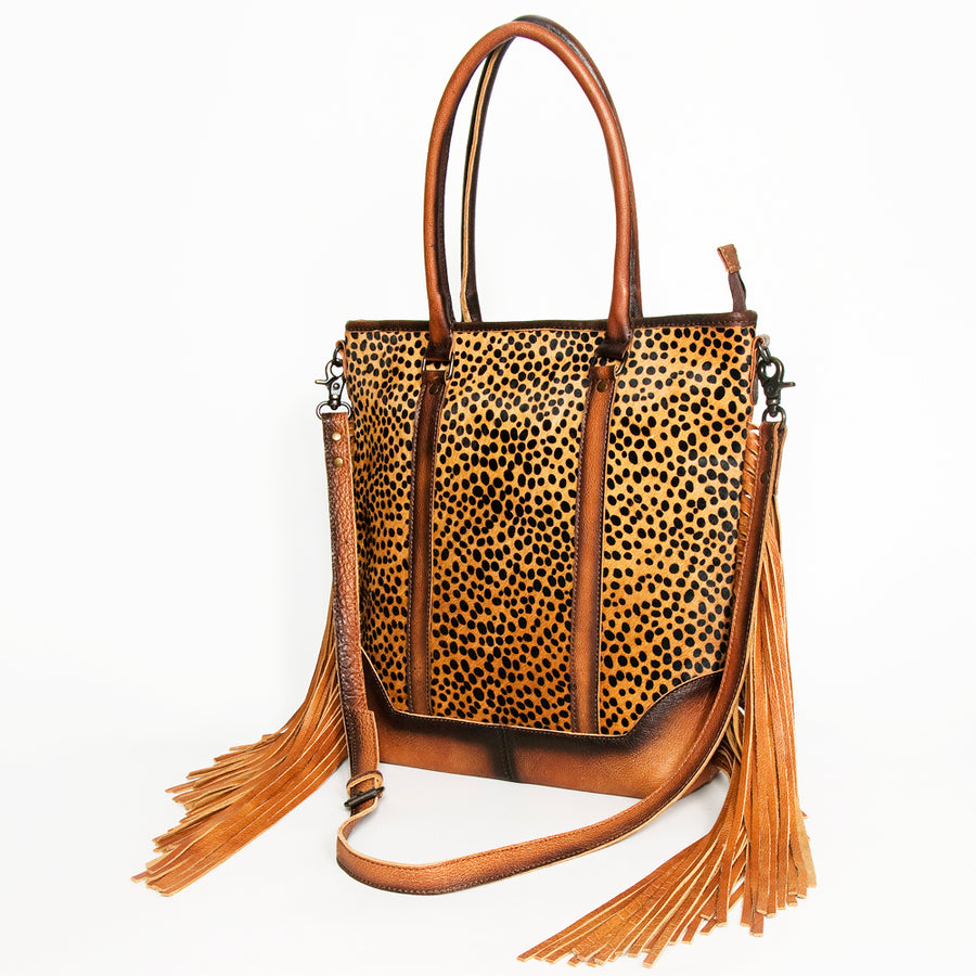 American Darling Hair-On Cowhide Tote Bag with Fringes - Western Leather - Uhorse
