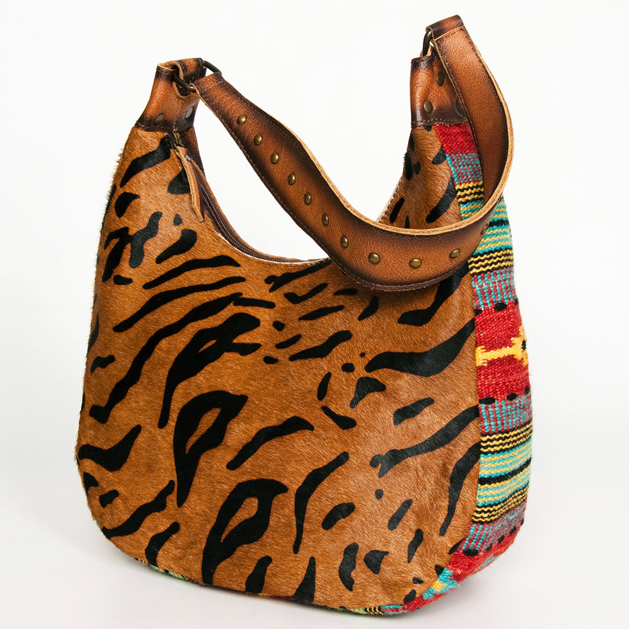 American Darling Hair-On Cowhide Hobo Bag Handwoven Sides - Western Leather Shoulder Bag - Uhorse