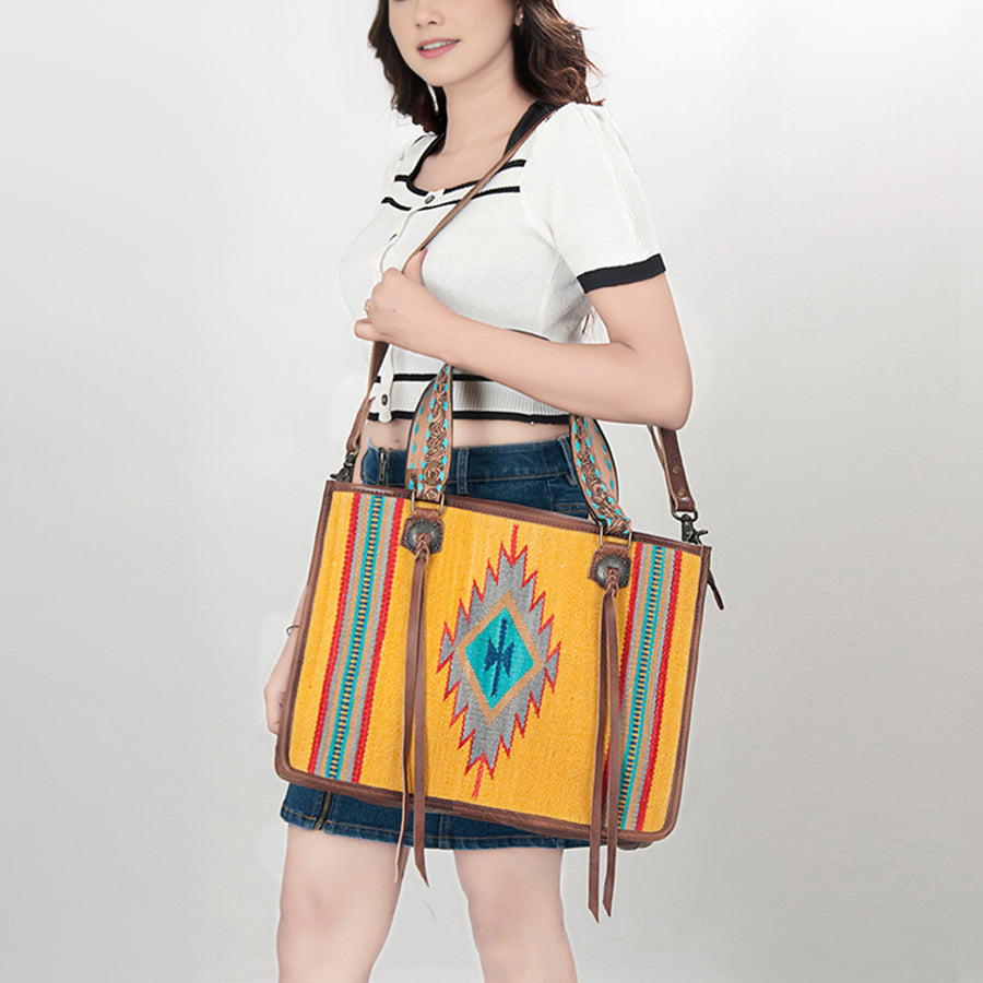 American Darling Women's Tote Bag Western Saddle Blanket Genuine Leather Handbag and Ladies Purse