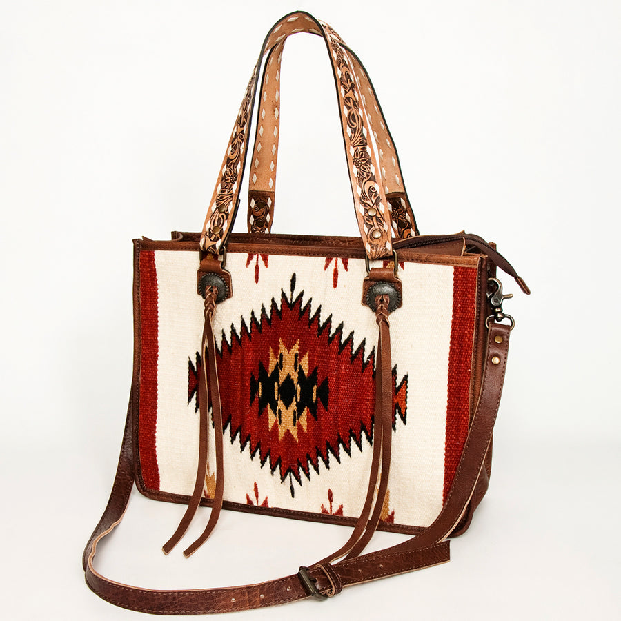 American Darling Handwoven Saddle Blanket Tote Bag - Western Genuine Leather Purse - Uhorse