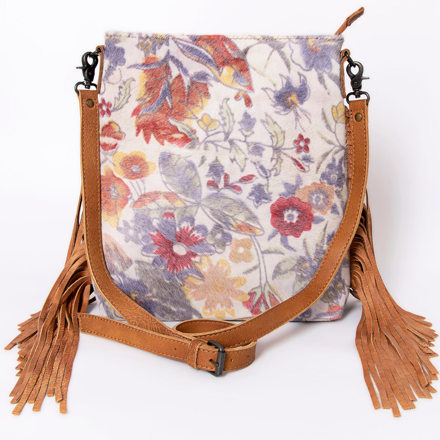 American Darling Large Cross body Bag, Hand Tooled Vegetable-Tanned Leather, Western Fringed Handcrafted Crossbody Purse