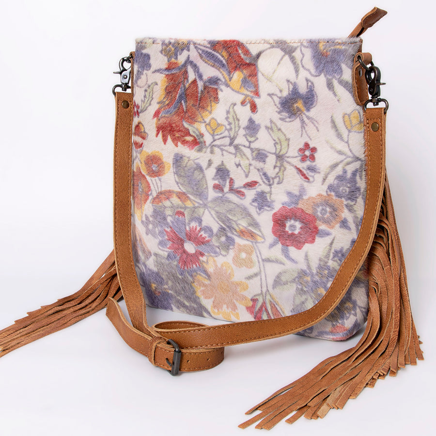 American Darling Western Leather Large Cross body Bag Hair-On Cowhide Fringed Purse - Uhorse
