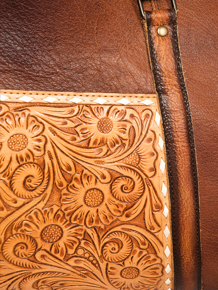 American Darling Duffel Hand Tooled Genuine Leather Western Women Bag | Handbag Duffle Weekend Travel Bags for
