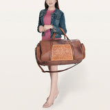 American Darling Duffel Hand Tooled Genuine Leather Western Women Bag | Handbag Duffle Weekend Travel Bags for