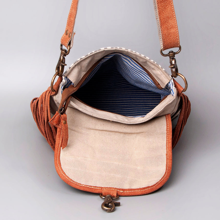 OHLAY Cross Body Upcycled Canvas Genuine Leather Women's Bag Western Handbag Purse | Womens Handbags Belt for Women Summer