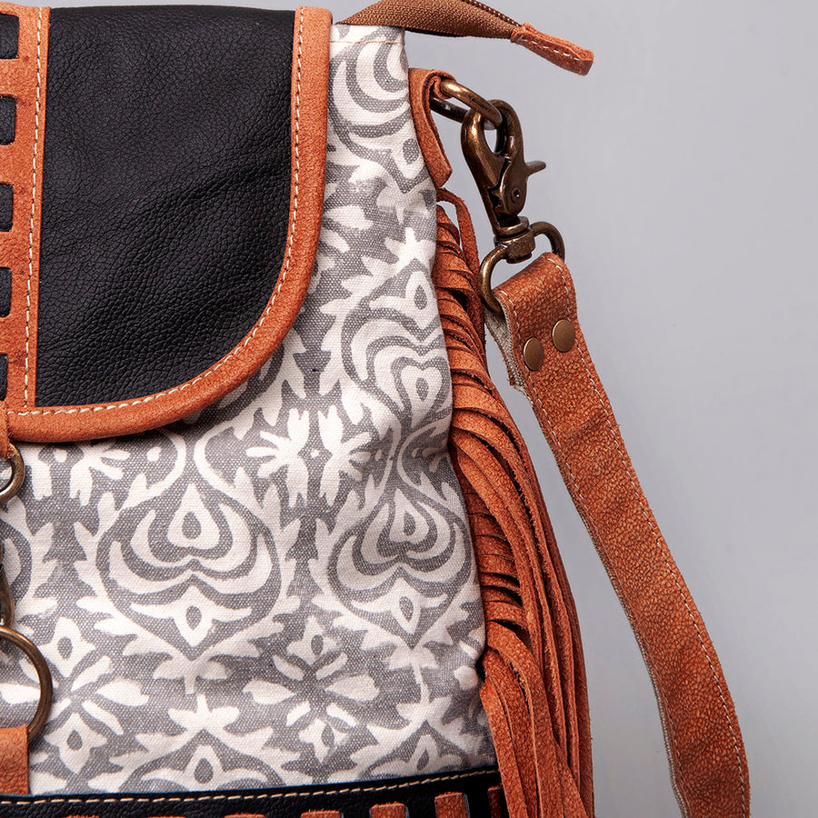 OHLAY Cross Body Upcycled Canvas Genuine Leather Women's Bag Western Handbag Purse | Womens Handbags Belt for Women Summer