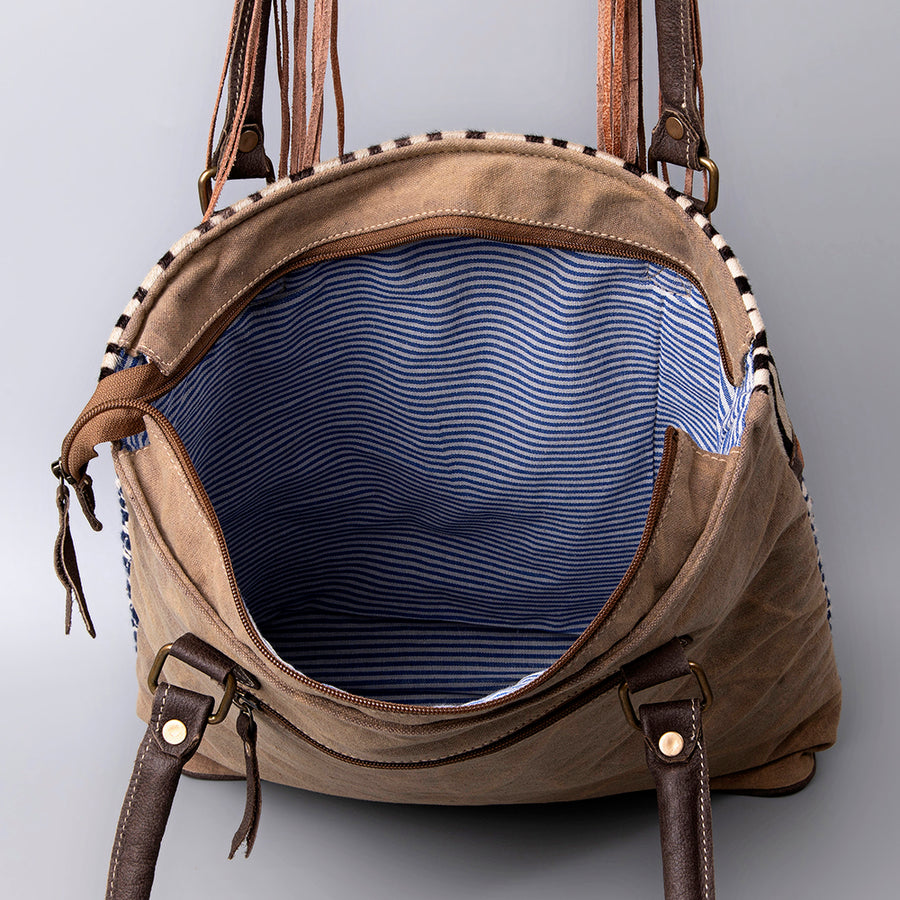 OHLAY KB466 TOTE Upcycled Wool Canvas Hair-on Genuine Leather women bag western handbag purse