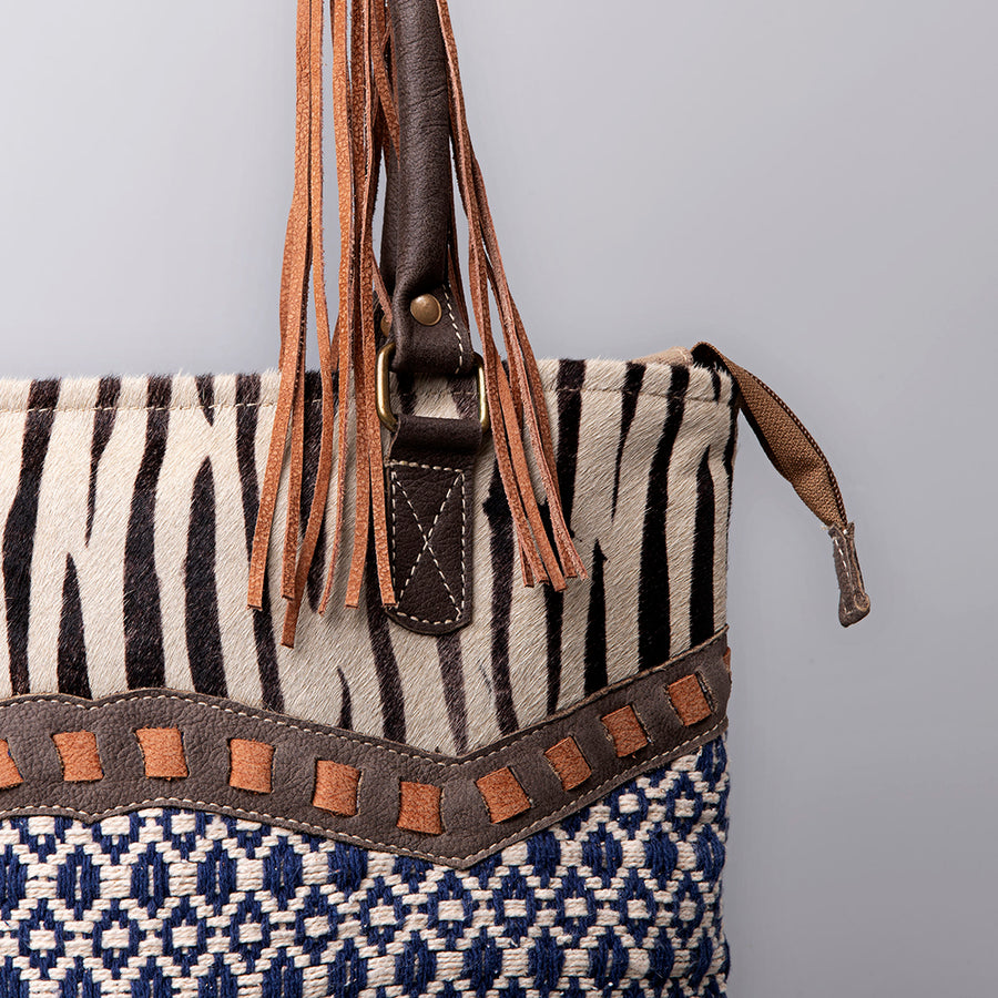 OHLAY KB466 TOTE Upcycled Wool Canvas Hair-on Genuine Leather women bag western handbag purse