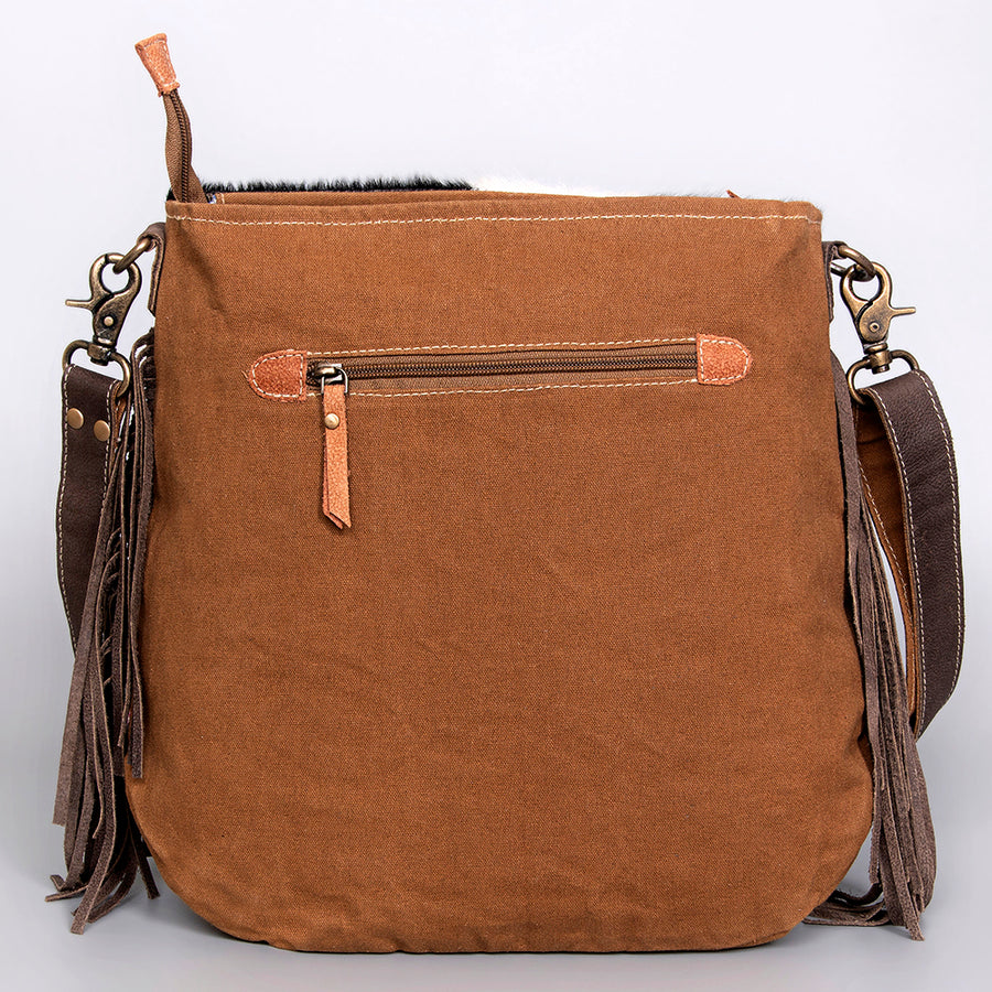 OHLAY Cross Body Upcycled Wool Canvas Embossed Hair-On Genuine Leather Women Bag Western Handbag Purse Womens Handbags