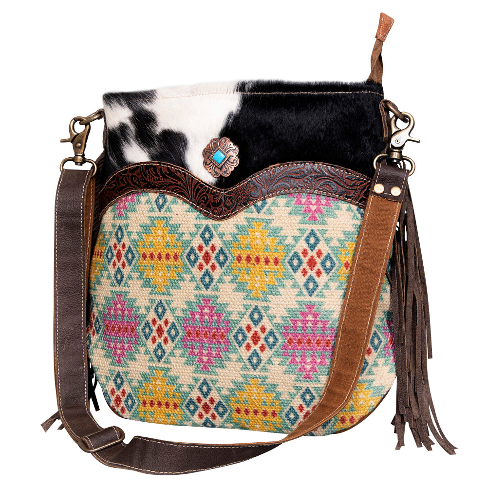 OHLAY KB471 Cross Body Upcycled Wool Upcycled Canvas Embossed Hair-On Genuine Leather women bag western handbag purse