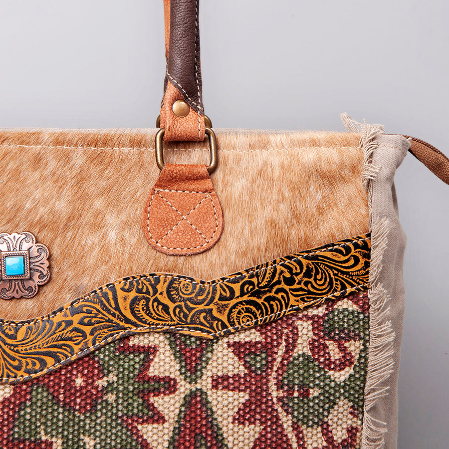 OHLAY KB472 TOTE Upcycled Wool Canvas Embossed Hair-on Genuine Leather women bag western handbag purse