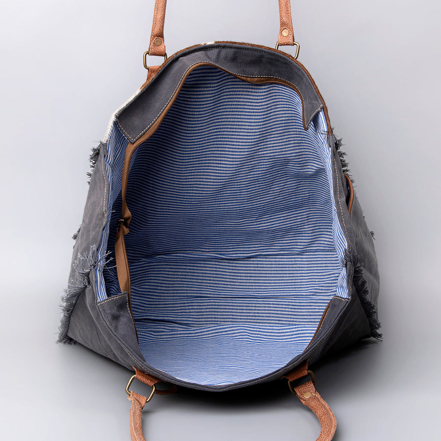 OHLAY Weekender Upcycled Wool Canvas Embossed Genuine Leather Women Bag Western Handbag Purse Womens Handbags Belt for Summer