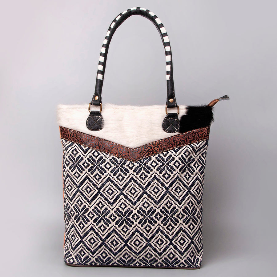 OHLAY KB475 TOTE Upcycled Wool Canvas Embossed Hair-on Genuine Leather women bag western handbag purse