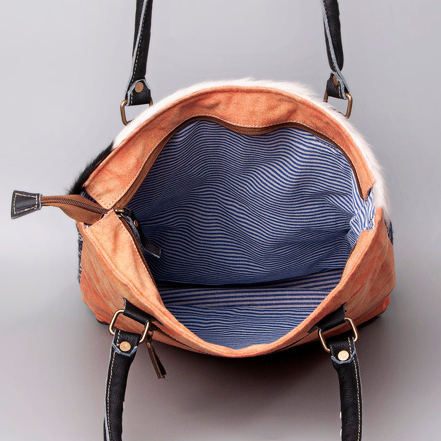 OHLAY KB475 TOTE Upcycled Wool Canvas Embossed Hair-on Genuine Leather women bag western handbag purse
