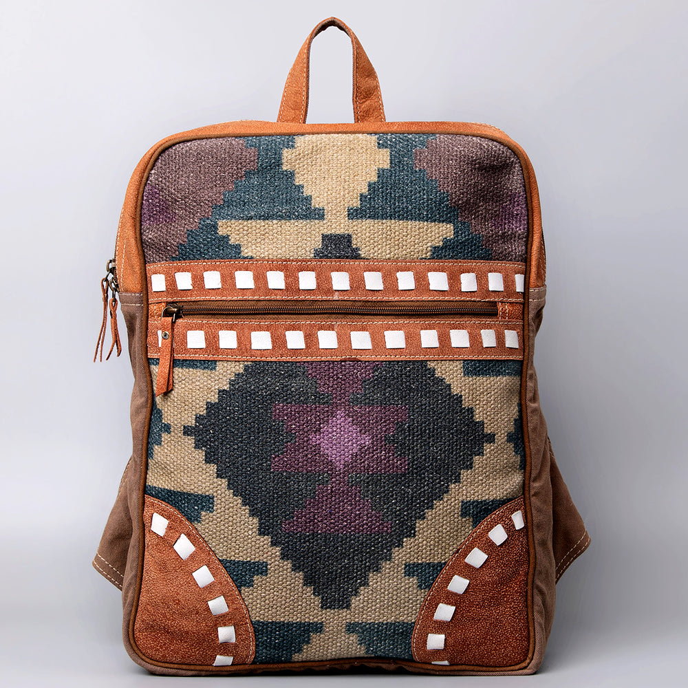 OHLAY Backpack Upcycled Wool Upcycled Canvas Genuine Leather women bag western handbag purse