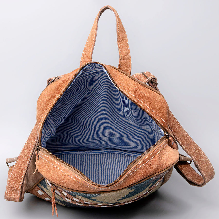 OHLAY Backpack Bag Leather and Upcycled Canvas Ladies | Women Western Handbag Belt for Womens Summer