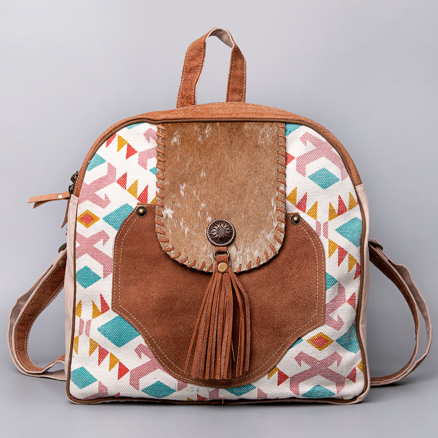 OHLAY Backpack Upcycled Canvas Hair-On Genuine Leather Women Bag Western Handbag Purse Womens Handbags Belt for Purses Summer