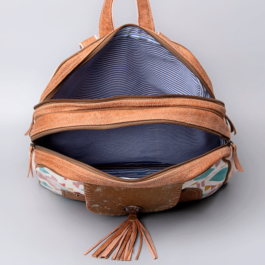 OHLAY Backpack Upcycled Canvas Hair-On Genuine Leather Women Bag Western Handbag Purse Womens Handbags Belt for Purses Summer
