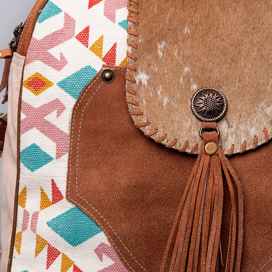 OHLAY Backpack Upcycled Canvas Hair-On Genuine Leather Women Bag Western Handbag Purse Womens Handbags Belt for Purses Summer