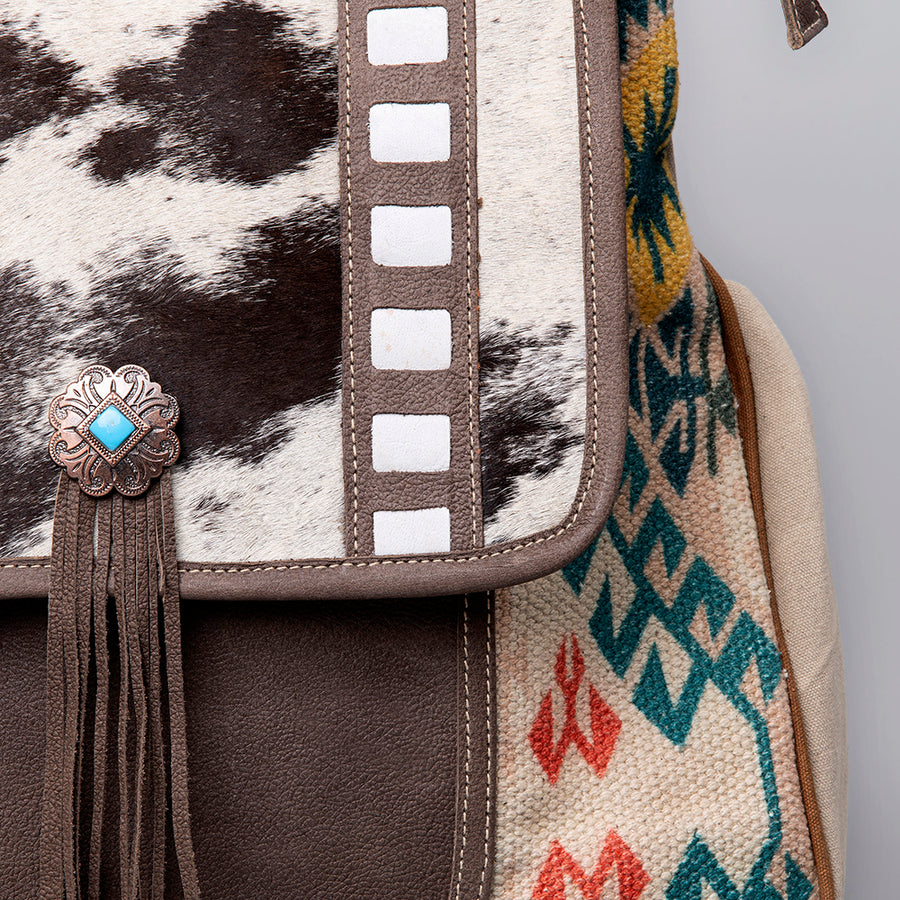 OHLAY Backpack Upcycled Canvas Hair-On Genuine Leather Women Bag Western Handbag Purse Womens Handbags Belt for Purses Summer